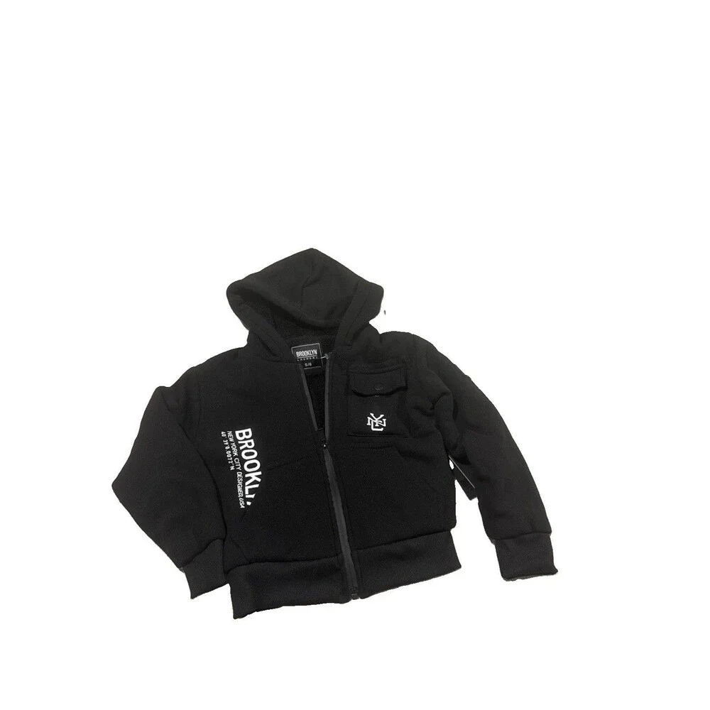 Brooklyn Laundry Black Full Zip Fleece Lined Hooded Jacket Boys Size 5/6 Years